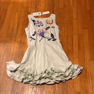 Fanm Mon Light Green Dress with Floral Embroidery